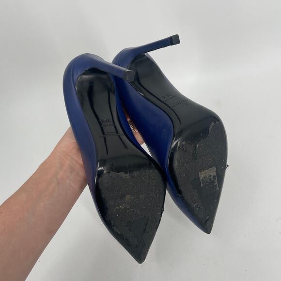 Saint Laurent Paris Pointed Toe Calfskin Pump Navy Blue - Picture 6 of 7
